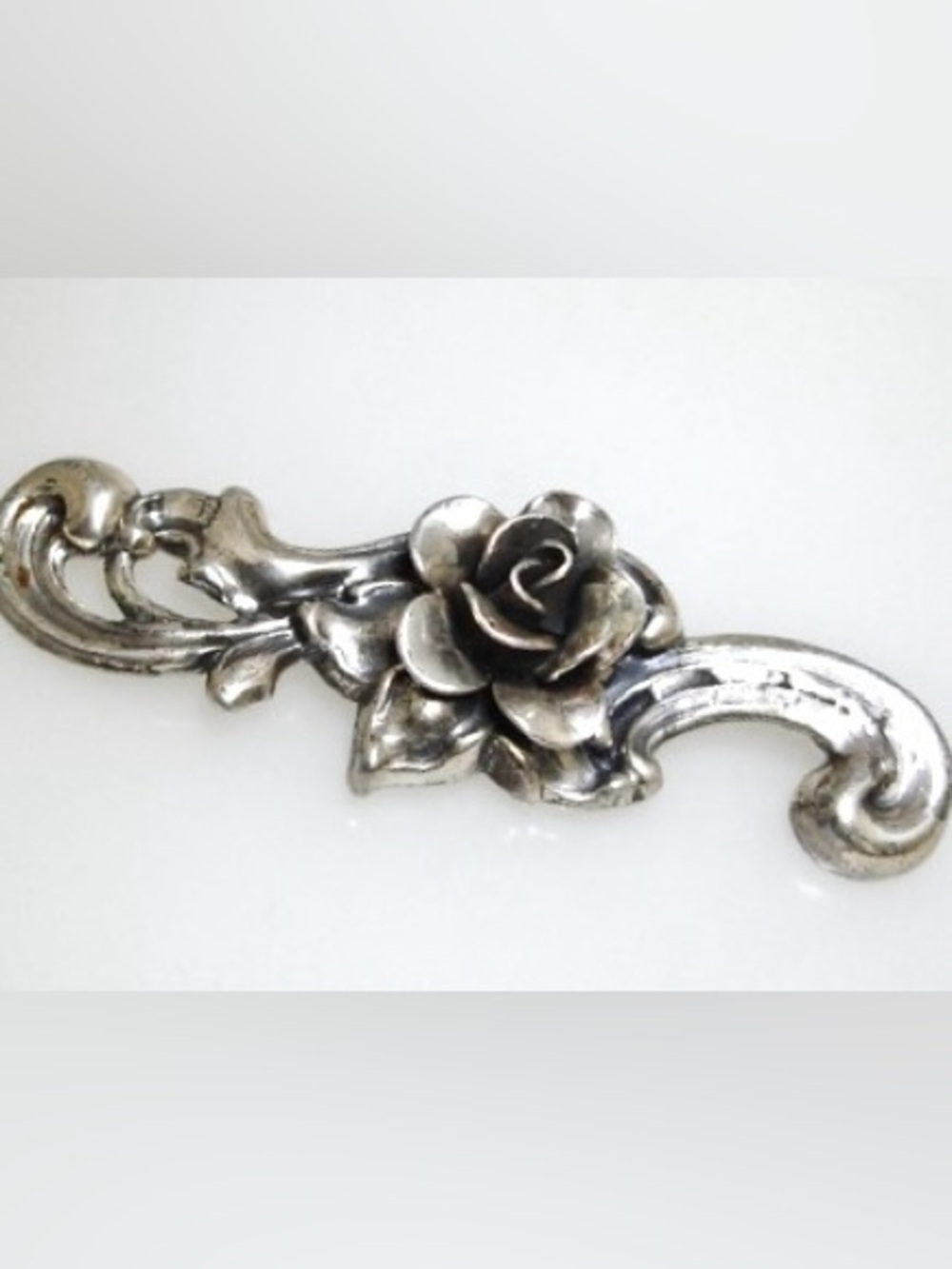 VTG Sterling Silver 40-50’s JewelArt Signed Flower Rose Victorian swirl Brooch
